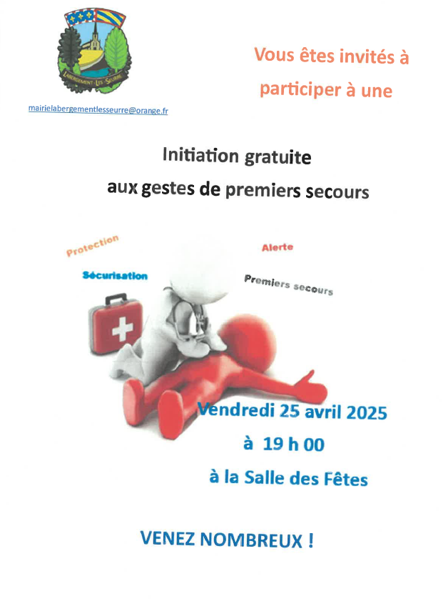 Initiation gratuite aux gestes de premiers secours  le 25 avril 2025 à 19 h 