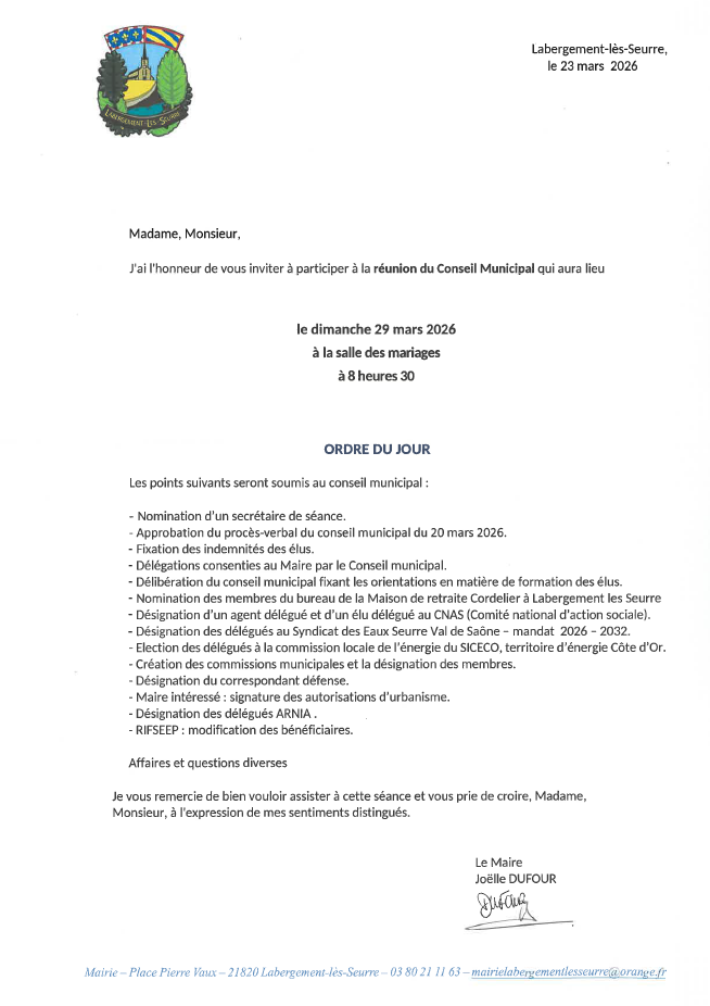 Conseil municipal dimanche 29 mars à 8 h 30