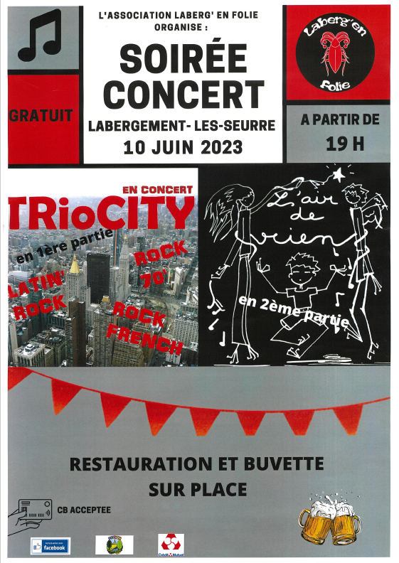 Soirée concert Trio City et L'air de Rien organisée par Laberg'en Folie 
