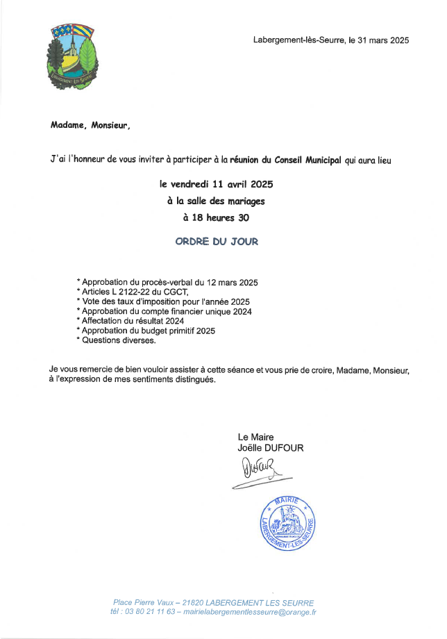 Conseil municipal le 11 avril 2025 à 18 h 30 