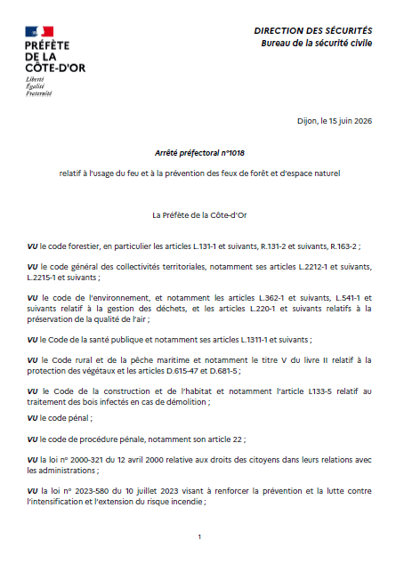 Prévention des feux de forêt - arrêté préfectoral du 15 juin 2026